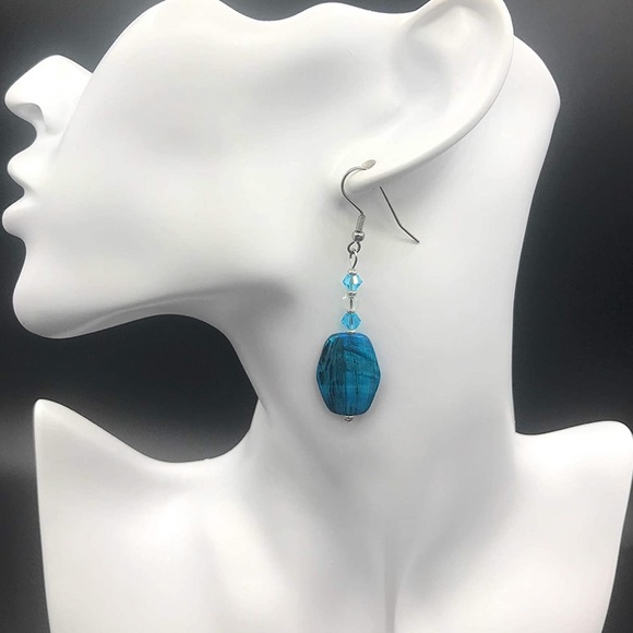 Blue Shell Dangle Earrings Handmade - Picture 4 of 4